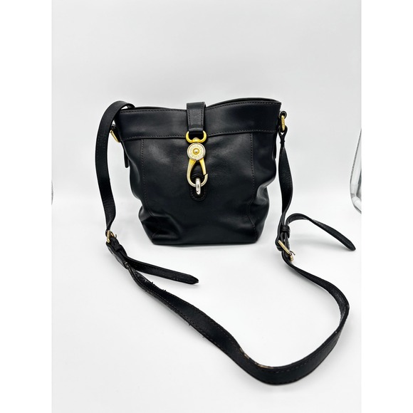 Dooney & Bourke Handbags - Dooney & Bourke Florentine Vacchetta Leather Crossbody Bucket Bag Black Gold